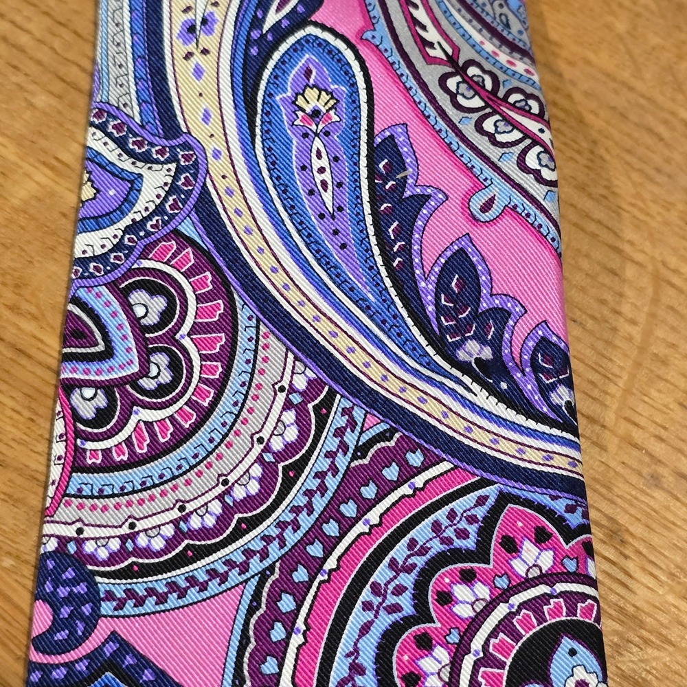 Countess Mara Mens Pink Purple Blue Paisley Silk Tie Hand Made Wide 3.75 Inch